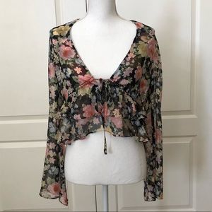 Tie Front Floral Blouse